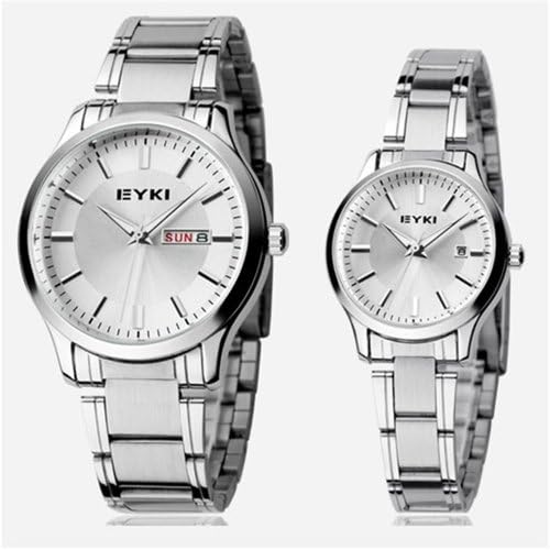Best Gift Watches for Couples Waterproof Quartz Classic Lovers Stainless Steel Band Wrist Watches Color White Womens 1pic EYKI-03-8598