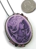 New Classic Vintage Antique Victorian Style Purple Cameo Rhinestones Charm Necklace Chain Pendant