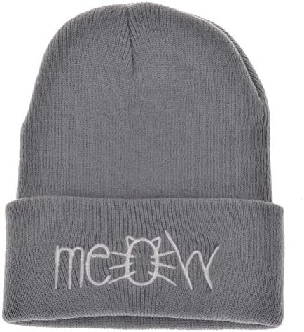 D Major Fashion Womens MEOW Cap Men Knitted Wool Beanie Hip-Hop Hats Winter Hat Grey