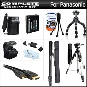 Complete Accessory Kit For Panasonic Lumix DMC-GX1 Digital Camera Includes Extended (1200mAh) Replacement DMW-BLD10 Battery + Ac/Dc Travel Charger + Deluxe Case + Mini HDMI Cable + 57 Pro Tripod + 67 Monopod + USB Card Reader + Screen Protectors + More
