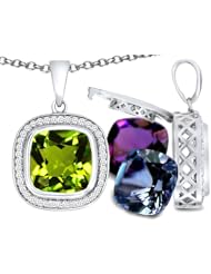 Switch-It Gems(tm) Interchangeable Simulated Peridot Pendant Set with 12 Cushion Cut 10mm Birthstones Included