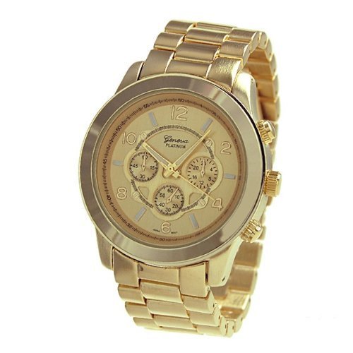 Geneva Platinum Women's Decorative Chronograph-style Link Watch-GOLD