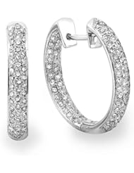 0.80 Carat (ctw) 14k White Gold Round Diamond Pave Hoop Earrings