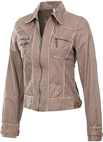 Mur Mur Women Long Sleeve Collared Zip Front Jacket. - 7963 - Medium - Olive