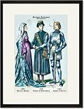 Black Framed/Matted Print 17x23, German Costumes: Married Woman, Citizen, Knight
