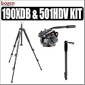 Bogen Manfrotto 190XDB 3 Section Aluminum Tripod & Bogen Manfrotto 501HDV Pro Video Fluid Head with Quick Release + BONUS Monopod