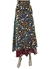 Womens Wrapskirt Two Layer Blue Maroon Printed Long Vintage Silk Sari Skirt