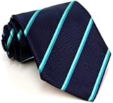 Paul Smith Navy and Turquoise Striped Grosgrain Silk Necktie PS-TIES-18