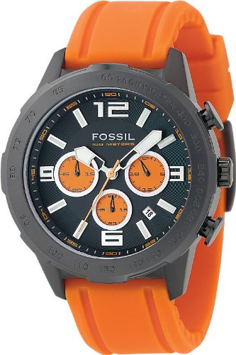 51PmbE8VitL Fossil Mens Brushed Black IonPlated Chronograph Orange Rubber