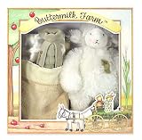 White Lamb Gift Set: Lamb Stuffed Animal, Blanket, Pea Pod Rattle and Carrying Case by Buttermilk Farms