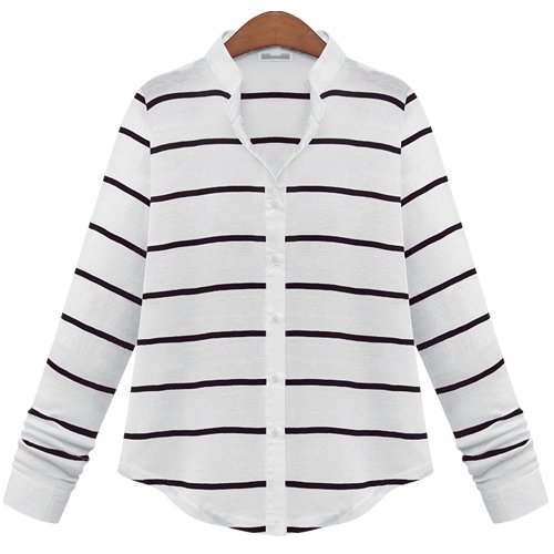 (イイネショップ) eeNeshop スタンドカラー 配色 ボーダー シャツ