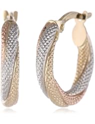 14K Tri-Color Gold Twisted Mesh 0.39mm Hoop Earrings