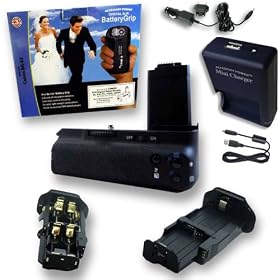 dSLR Dual Magazine PRO-GRADE Canon BG-E5 Vertical Battery Grip Equivalent & Fast-Compact LP-E5 Mini Charger (AC and DC Charging) - 3 Year Warranty - for Canon EOS Digital Rebel XS / XSi / T1i / 450D / 500D / 1000D