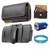 Black Horizontal Premium Leather Holster Carrying Case with Removable Belt- ....
