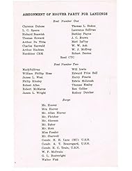 Entertainment Memorabilia: "Assignment of Hoover Party for Landings": Rare Ephemera Listing the Names of President-elect Herbert Hoovers Party Present on His Voyage to South America