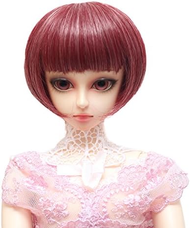 9-10 inch (22-24cm) 1/3 BJD/SD Doll Wig Mixed Color Neat Bangs Short Straight Hair (Red White)