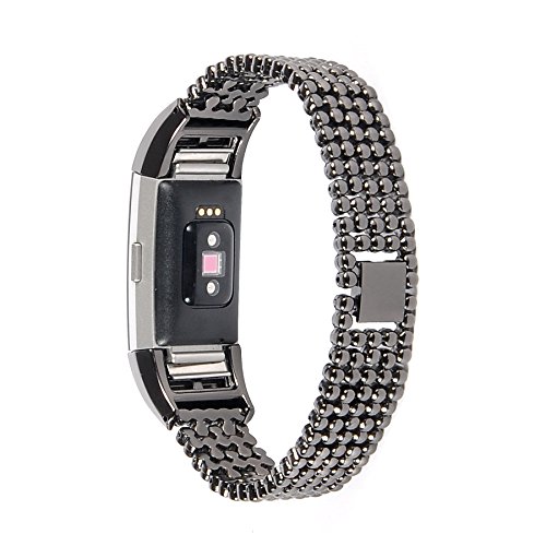 Lwsengme Metal Bands for Fitbit Charge 2,Charge2 Tracker Replacement. Magnet Strap Lock Large Small (Dark Metal, 5.5"-7.5")