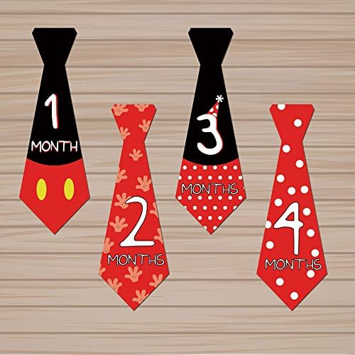 MyLilSprouts Monthly Baby Boy Newborn MileStone Neck Tie Stickers 1 - 12 Months Set - Baby Shower Gift (Mouse Style 16)
