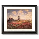 Claude Monet Windmill French Flowers Landscape Home Decor Wall Picture Black Framed Art Print