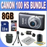 Canon PowerShot ELPH 100 HS 12.1 MP Digital Camera (Grey) W/8GB SDHC Memory + Extended Life Battery + USB Card Reader + Shock Proof Case w/Strap + Mini Tripod + Accessory Saver Bundle!