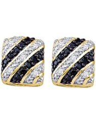 10K Yellow Gold 0.27CT Black & White Round Cut Diamond Stripe Fashion Earring