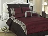 Cathay Home 8-Piece Top of Bed Set Queen Faux Silk Abruzzo, Burgundy