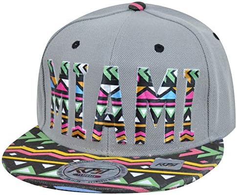 Miami City Beach Florida Aztec Print Snapback Grey Adjustable Flat Bill Hat Cap