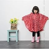 Teshony レインコート キッズ かわいい 超軽量 撥水加工 レインウェア ポンチョ かっぱ 子供 男女兼用 収納袋付き (L, レッド)
