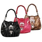 Je Veux Striped Faux Leather Croc Accent Handbag
