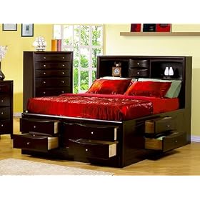 Phoenix Eastern King Bookcase Storage Bed in Deep Rich Cappuccino Finish by Toscana Home Interiors