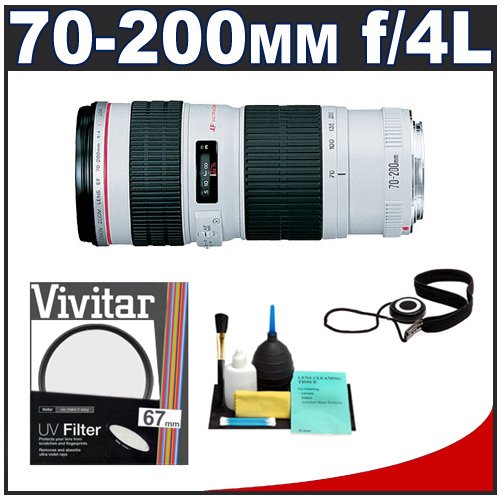 Canon EF 70-200mm f/4 L USM Zoom Lens + UV Filter + Accessory Kit for Canon EOS 30D, 40D, 50D, 5D, 7D, Mark II, Rebel XS, XSi, XT, XTi, T1i Digital SLR Cameras