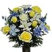 White Mum and Light Blue Hydrangea Silk Flower Bouquet with Stay-In-The-Vase® Design Flower Holder(LG1141)