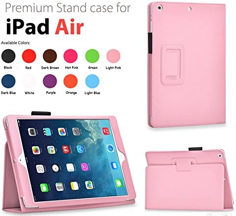 Premium Folio PU Leather Stand Smart Cover Case Auto Wake / Sleep for Apple Ipad air / iPad 5/5th (Light Pink)