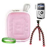 Kodak PlaySport HD Waterproof Pocket Video Camera, Mini Camcorder Accessories Kit: Nylon Pink Protective Hard Kodak Camera Case + PINK Kodak Camera Tripod with Flexible Grip Legs + Universal Kodak Screen Protector + Live * Laugh * Love VG Wrist Band!!!