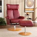 Adjustable Bonded Leather Recliner and Ottoman , Office Chair - Brick Red