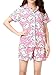 VENTELAN Women's Lovely Pigs Printed Sleepwear Lapel Cardigan Shorts Pajama Sets