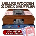 1-2 Deck Deluxe Wooden Card Shuffler - 2 Free Real Casino Decks
