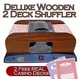 1-2 Deck Deluxe Wooden Card Shuffler - 2 Free Real Casino Decks Image of 1-2 Deck Deluxe Wooden Card Shuffler - 2 Free Real Casino Decks