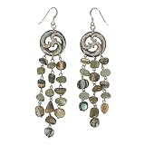 Sterling Silver Black Mother-of-Pearl and Labradorite Wave Earrings by Sajen