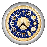 Silver Wall Clock of International Peace Symbol - World Religions (Christianity, Hinduism, Taoism, Bahai'i, Buddhism, Jainism, Shinto, Confucianism, Native Spirituality, Judaism, Sikhism, and Islam Logos)