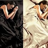 Black and Cream Reversible Satin King Quilt Duvet Set With Fitted Sheet