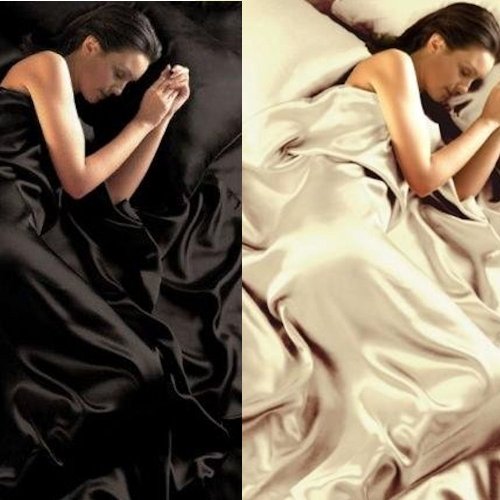Black and Cream Reversible Satin King Quilt Duvet Set With Fitted Sheet