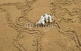 IMAGE OF Wallmonkeys Peel and Stick Wall Decals - Ship on Sand Wit Global Map Outline - 18