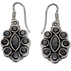 Present Idea Girls Silver Onyx Gemstone Earrings 1.5 inches (erg112)