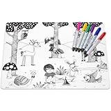 Modern-twist Kids Mark-Mat Coloring Silicone Placemat with 6 Markers, Day at the Pond