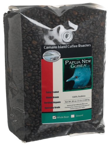 Camano Island Coffee Roasters Papua New Guinea, Medium Roast, Whole Bean, 5 Pound Bag by Camano Island Coffee Roasters