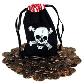  Pirate Bag with 144 Rustic Looking Pirate Coins