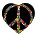 Heart Ornament (2-Sided) of Peace Symbol with Flowers in 60s Colors