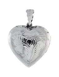 Sterling Silver Large Hand Engraved Heart Locket, 1 1/4 x 1 1/4 in.