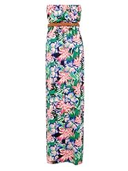 Tropical Print Viscose Bandeau Neck Maxi Dress 